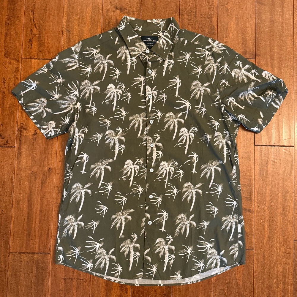 Rodd & Gunn Olive Short Sleeve Palm Print Button-Down Shirt Sz XL - Picture 2 of 10